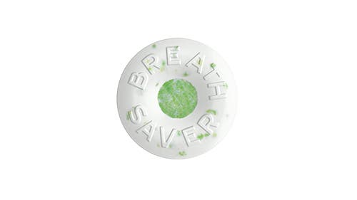 unwrapped breath savers mint surrounded by flavor burst lines