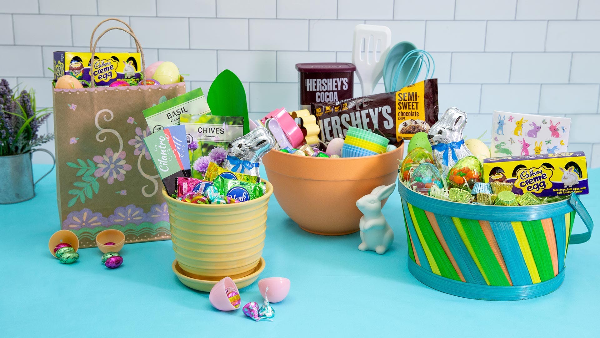 DIY Easter Baskets filled with assorted Hershey's Candy