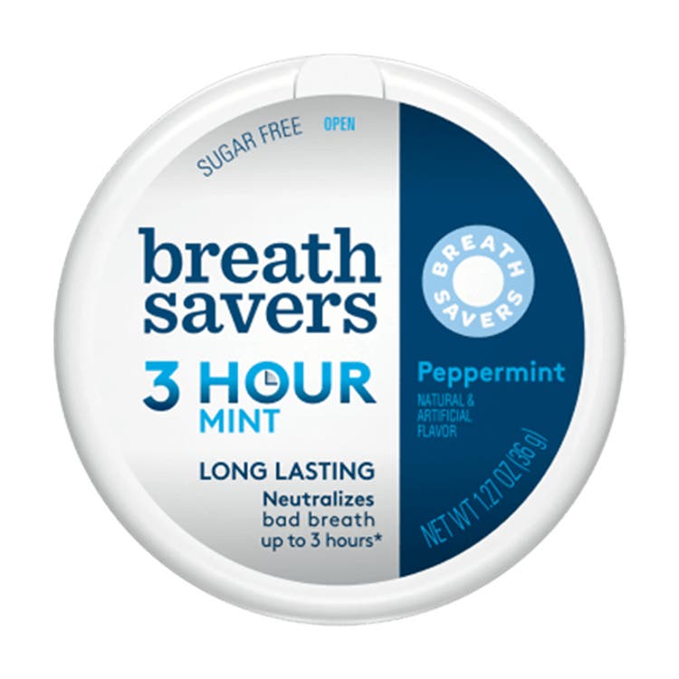 puck of breath savers three hour peppermint sugar free mints