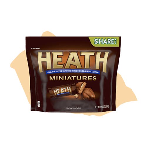 bag of heath miniatures chocolatey english toffee candy bars