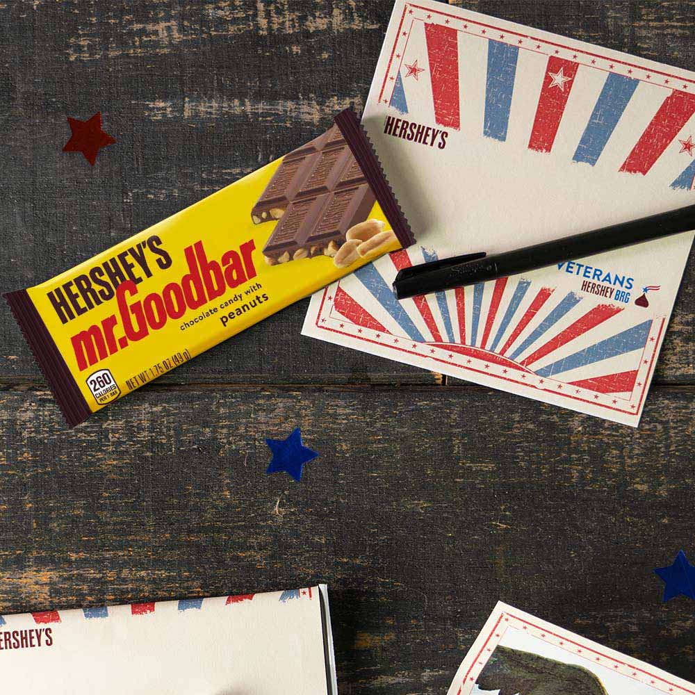 wrapping hersheys mr goodbar in a veterans day candy bar sleeve