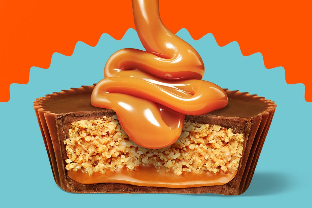cross section of reeses's caramel cup