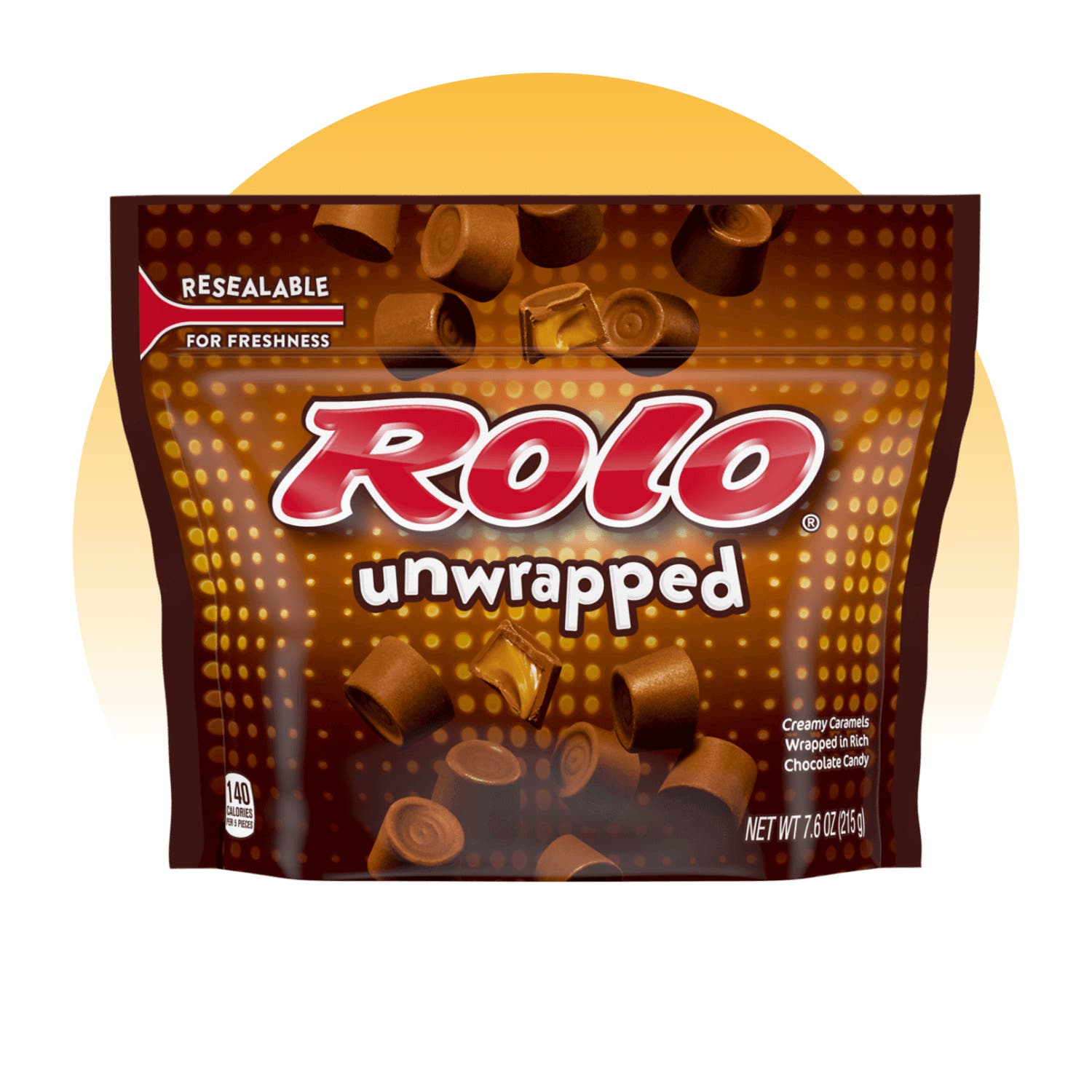 bag of unwrapped rolo creamy caramels