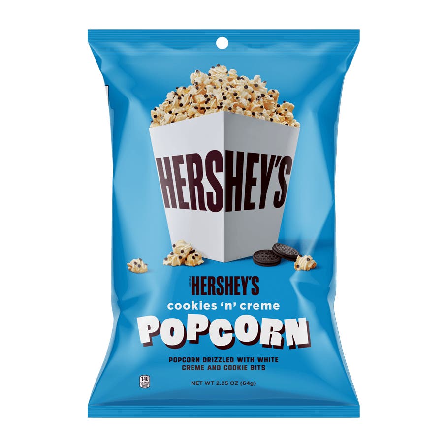 HERSHEY'S Cookies 'N' Creme Popcorn, 2.25 oz bag- Front of Package