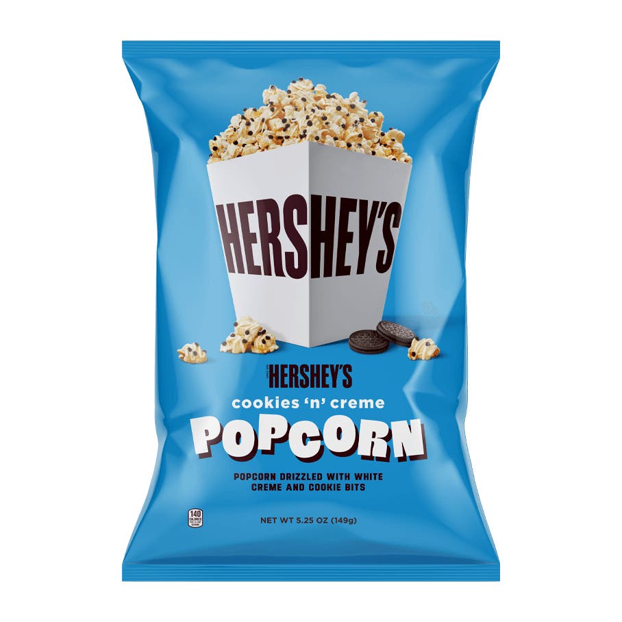 HERSHEY'S Cookies 'N' Creme Popcorn, 5.25 oz bag- Front of Package