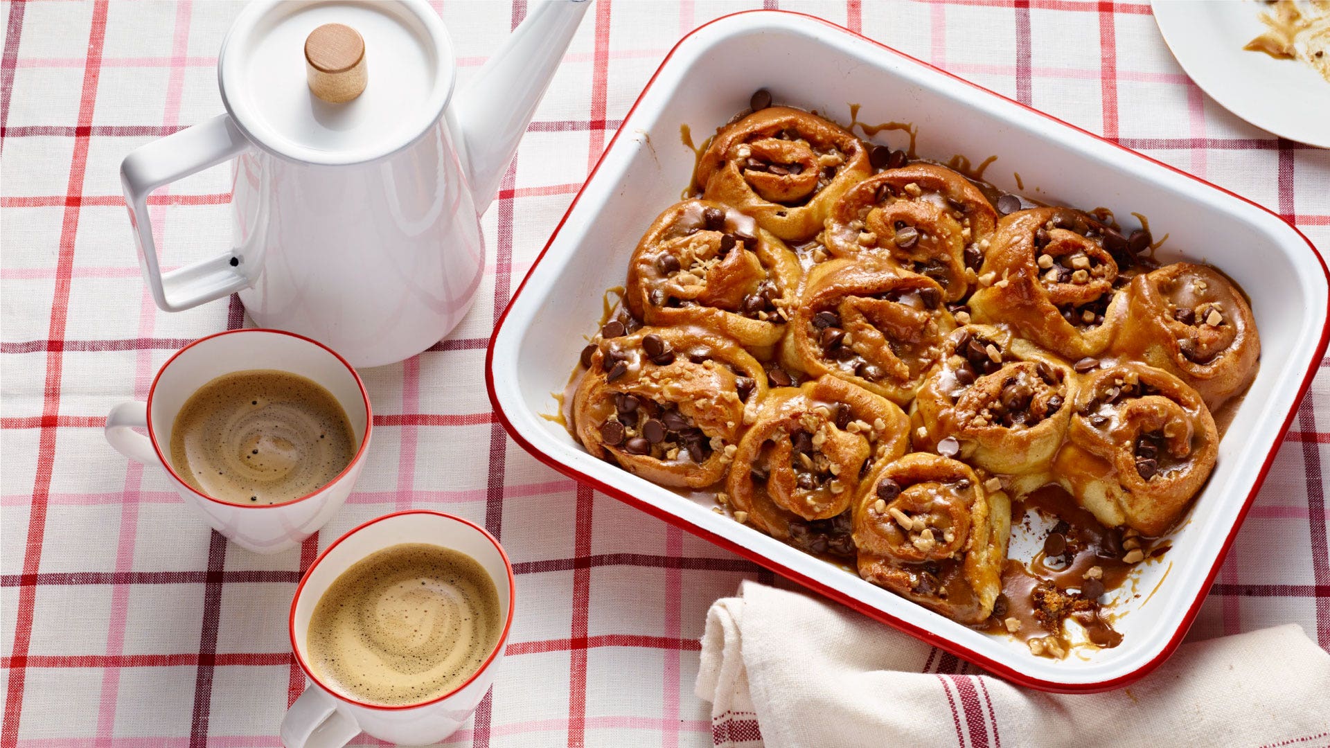 Chocolate Toffee Cinnamon Sweet Rolls With Salted Caramel Icing