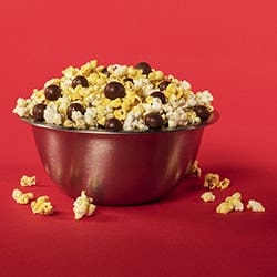 Popcorn and whoppers in a bowl