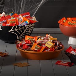 halloween candy in bowls on porch